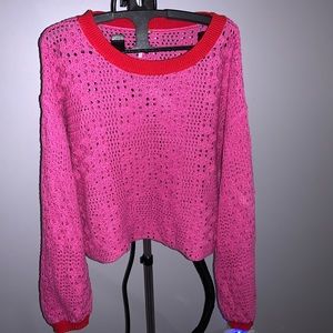 Free People: Bright Pink Crochet Sweater (S)